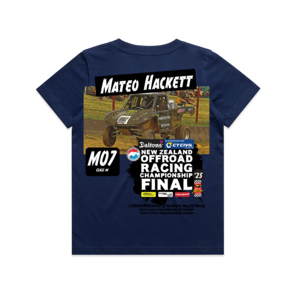 M07 Mateo Hackett ORANZ NZ Offroad Racing Championship 2025 FINAL kids tee shirt - Limited colours, Kids sizes Thumbnail